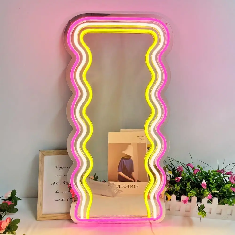 sinais de neon ondulados para decoracao da parede montados na parede espelhos decorativos irregulares luzes para mulheres meninas presentes engracados 01