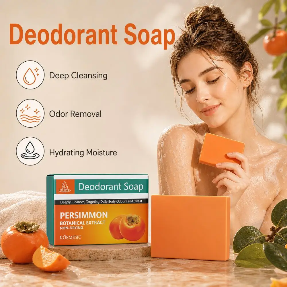 Persimmon Soap Bar Japanese Persimmon & Green Tea Extract For Men and Women Gentle on All Skin Types Deodorizing Soap Rose Scent