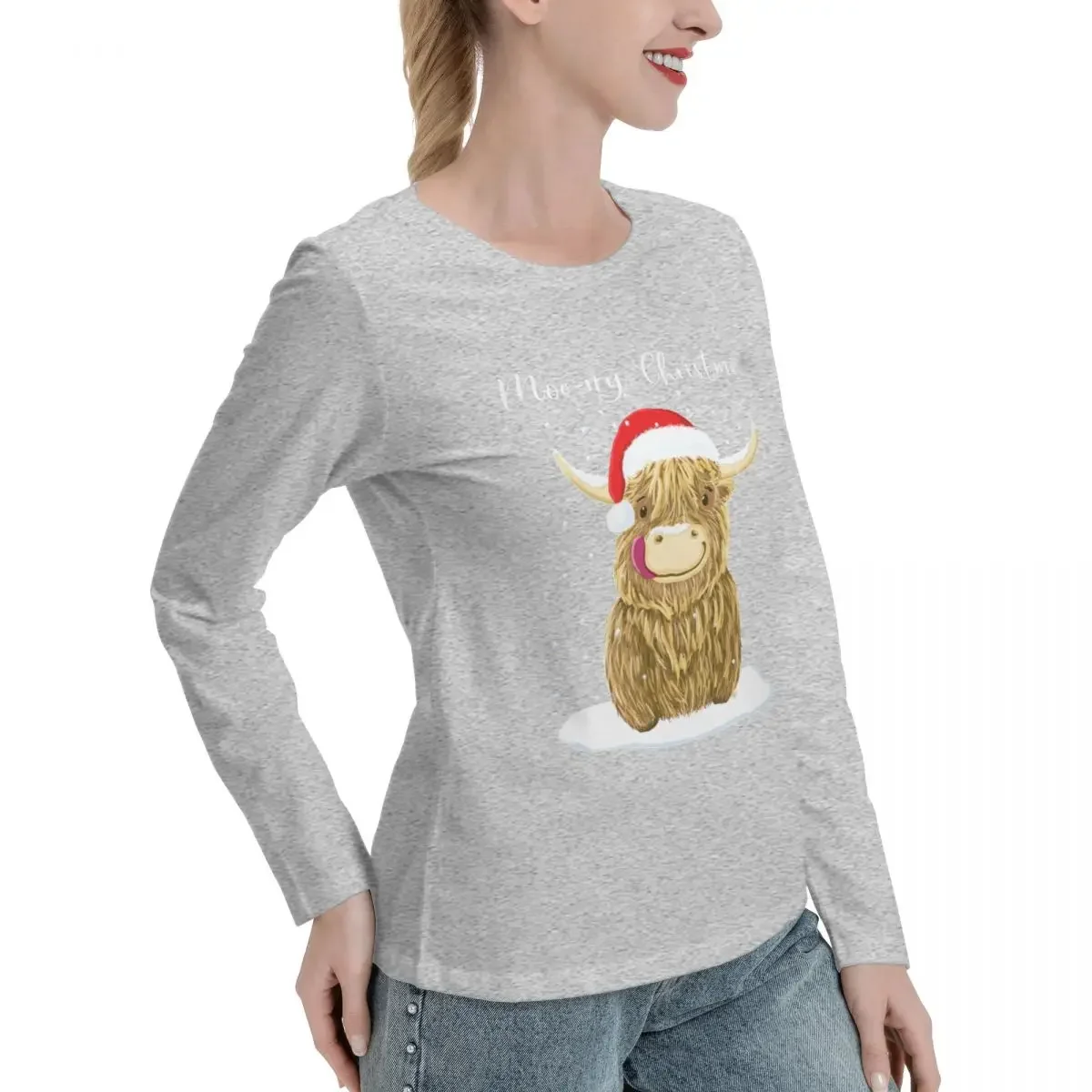 Scottish Highland Cow, Moo-rry Christmas Wee Hamish Long Sleeve T-Shirts quick-drying t-shirt t-shirts for Women cotton