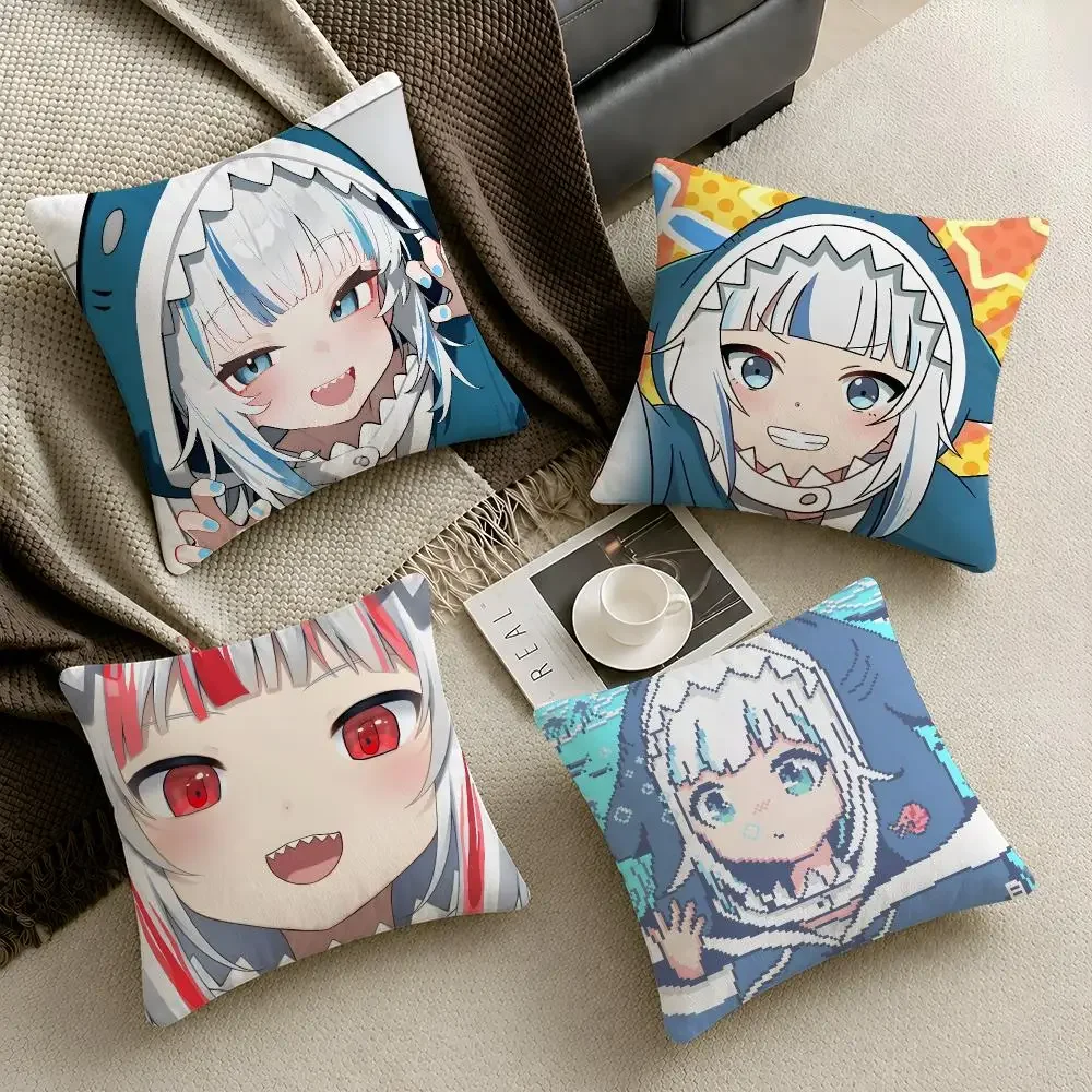 VTuber Gawr Gura Kawaii Ocean Cushion Cover  Throw Pillow Soft Short Plush Cozy Durable Colorfast  Sofa Bedroom Home Decor Gift