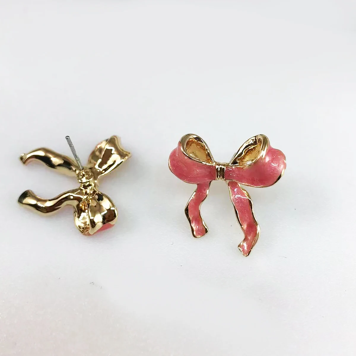 New Sweet Romantic Fashion Enamel Pink bow Earrings Suitable For Girls Casual Party Decoration Birthday Gift Jewelry Accessories