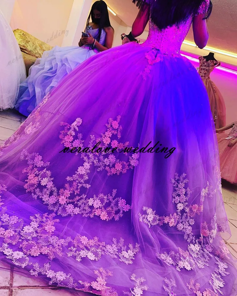 Customized Lavender Ball Gown Quinceanera Dress Off Shoulder Appliques Lace Vx De Quinceanera Prom Party Gowns