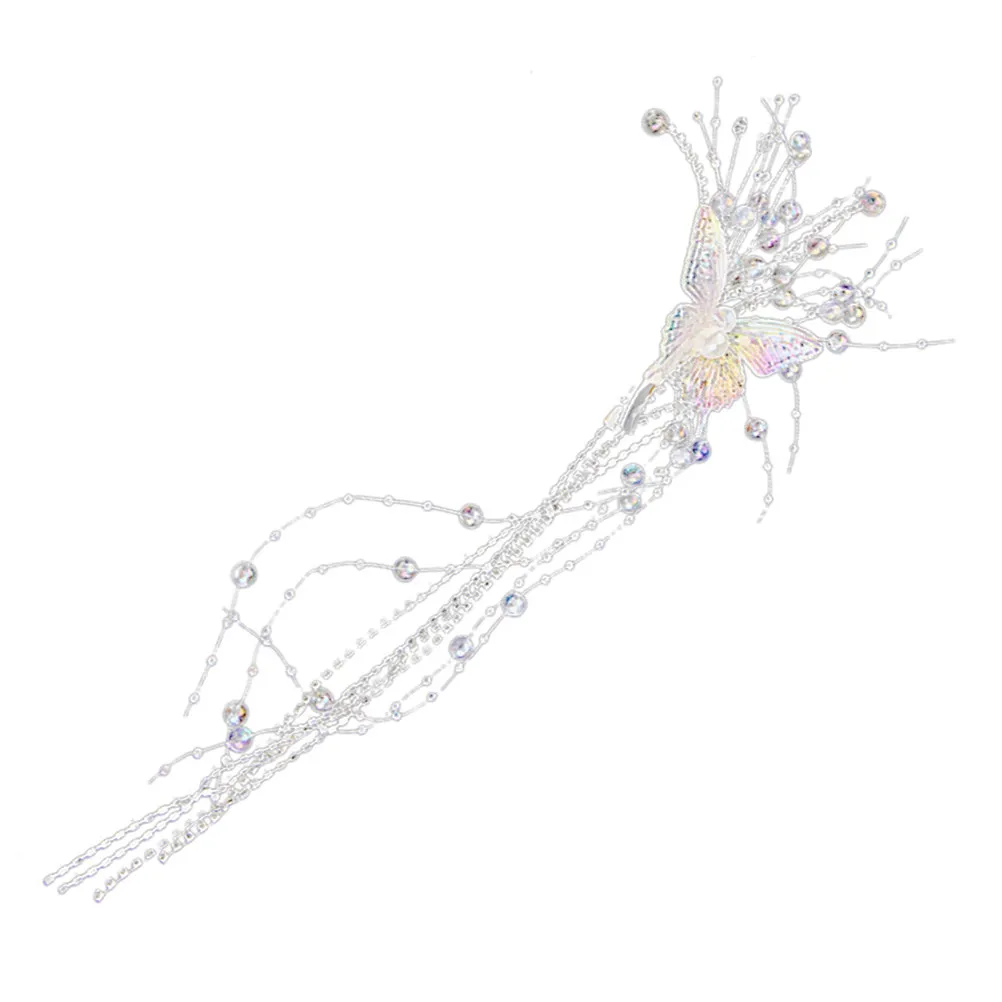 Butterfly Pearl Tassel Handmade Wedding Hair Clip Elegant Bridal Headpiece Hair Accessories for Wedding Fancy Claw Clip