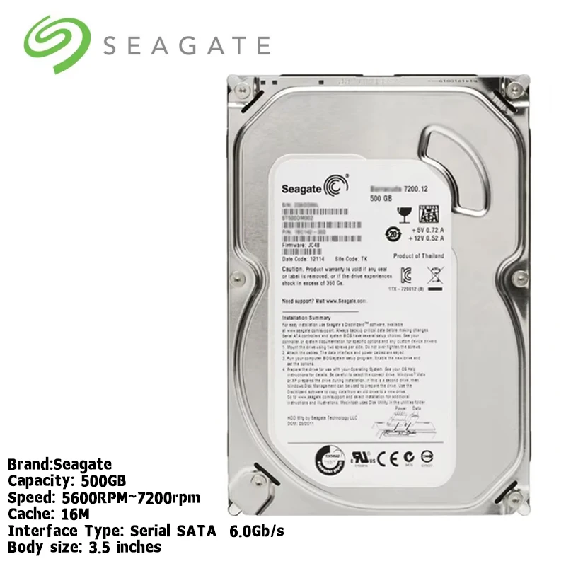 Seagate marca 500gb sata 3 gb/s-6 gb/s hdd 500g 8 mb/32 mb buffer desktop pc 3.5 \