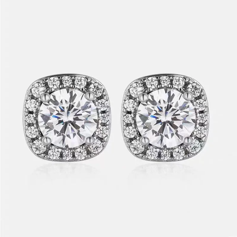 

1CT Moissanite Halo Earrings 925 Sterling Silver 4 Prongs Ear Stud Round Cut for Women Engagement Gift Fine Jewelry