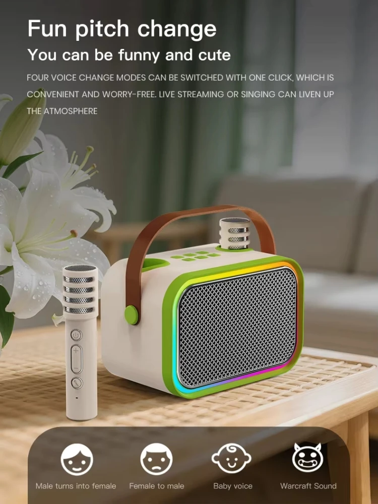 

Караоке-система с 2 микрофонами, Bluetooth-колонка с DSP-звуком, RGB-подсветкой, совместимость с широким спектром приложений, TF/USB/AUX, для дома, вечеринок, улицы