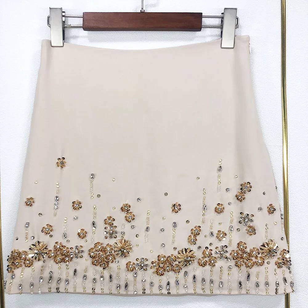 

2022 Spring New Designer Women's High Quality Sweet Diamonds Floral A-line Skirts F158