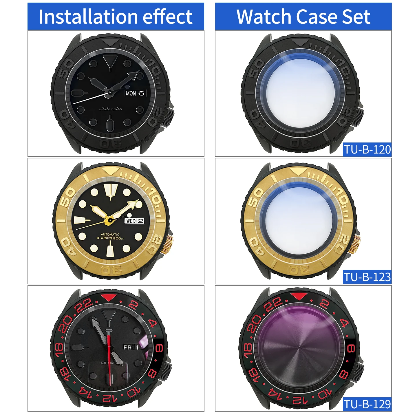 Turbine SKX 3.8 Uhrengehäuse-Set Schwarz Matt Passend für NH35/NH36/NH34 MOD Uhrengehäuse Teile Saphir-Einsatz Krone Kundenspezifisches Zubehör – Detail 2
