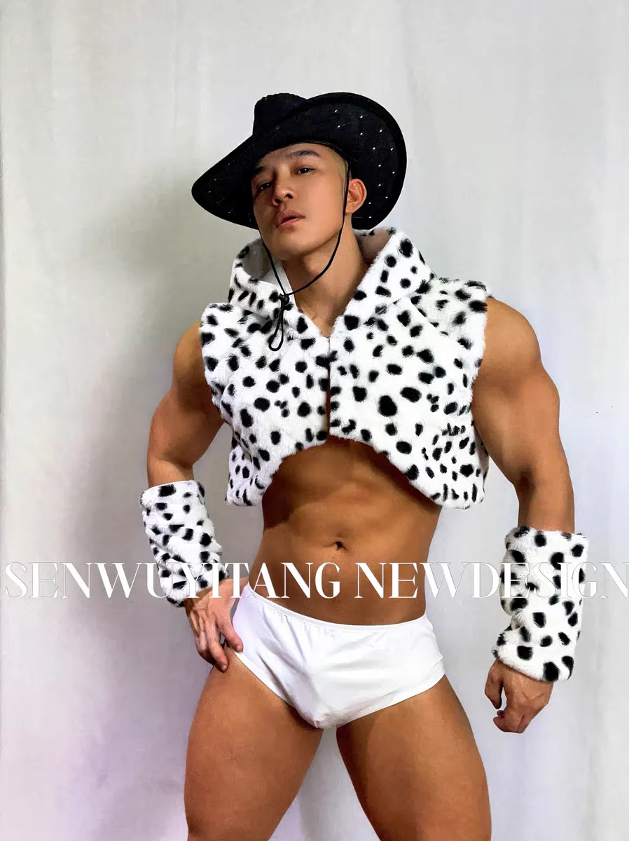 Seksowny kowbojski czarno-biały zestaw męski żeński piosenkarka odzież sceniczna festiwalowa impreza wycieczka interaktywny kostium wydajnościowy