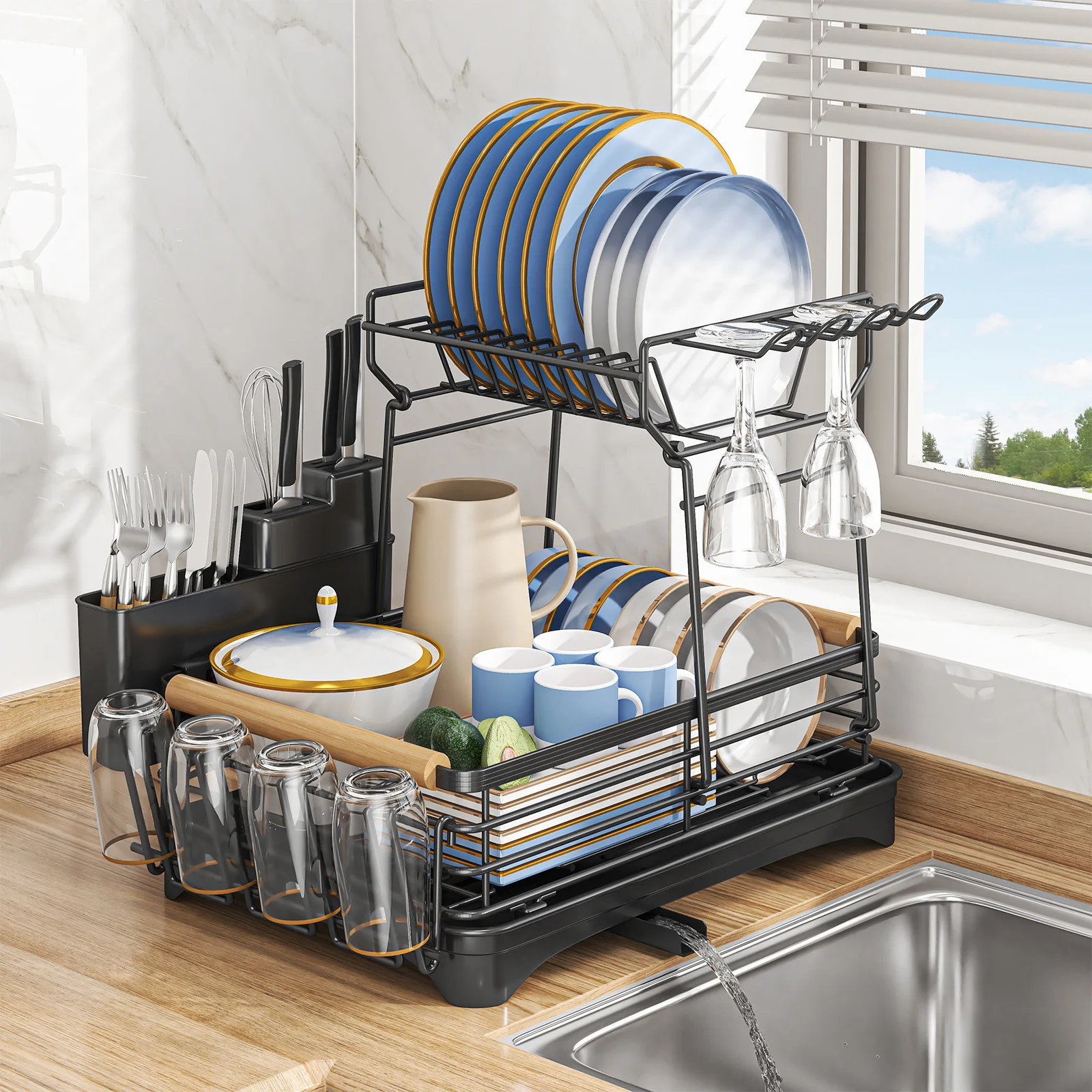 

Kitchen Double Layer Bowl And Plate Storage Rack Bowl Plate Bowl Chopsticks Drainage Rack Household Water Collection Rack