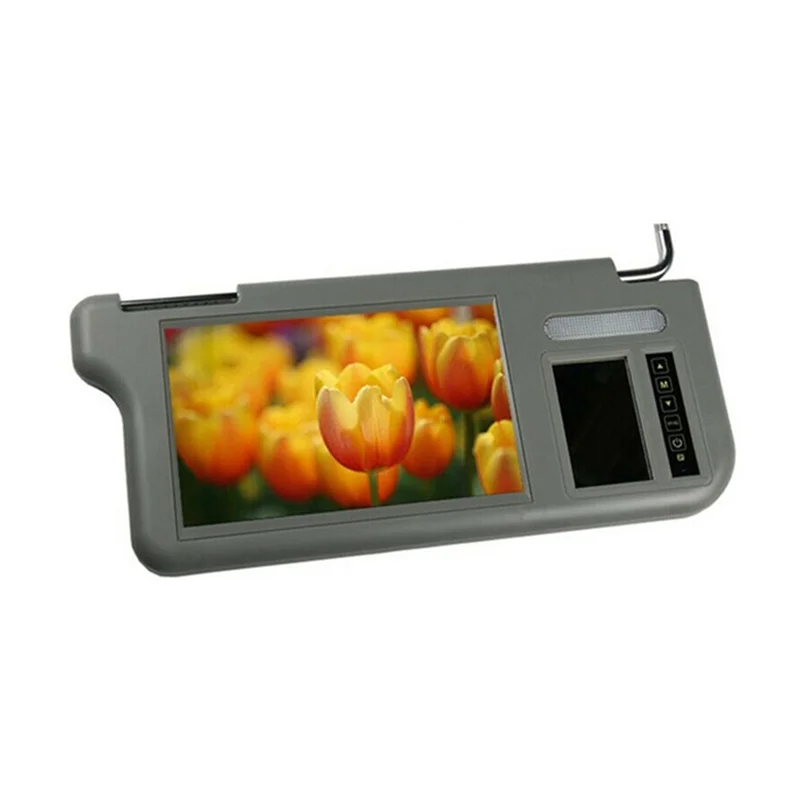 BB 7Inch Gray Car Right Sun Visor Rear View Mirror Screen LCD Monitor 2 Channel Video Replacement