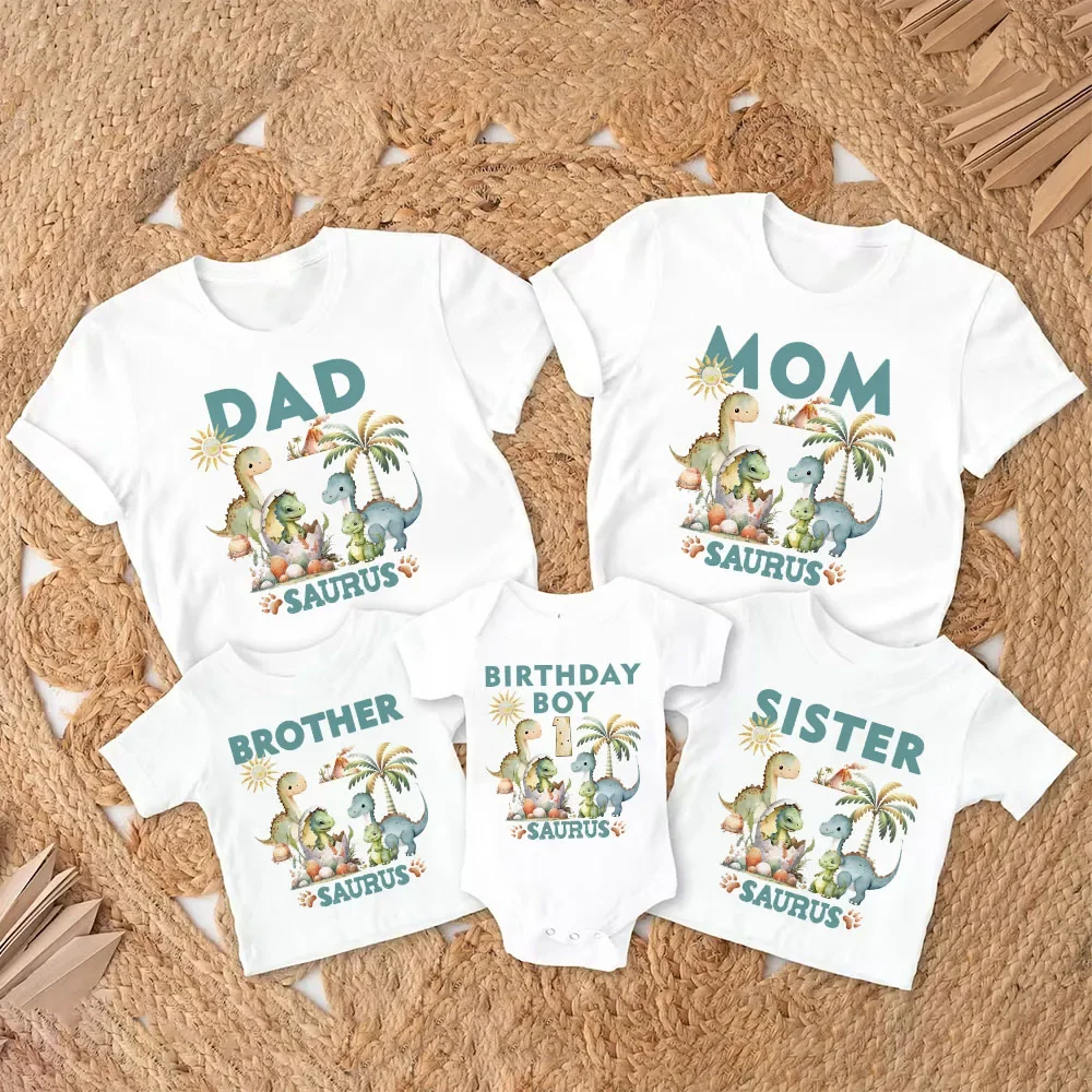 

Dinosaur Printed Family Matching Clothes Shirts Boys Birthday Party Family Look T-shirt Dad Mom Bro Sis Tee Shirt Baby Bodysuit