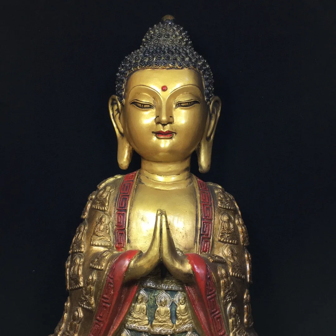 Tibetan brass gilt painted Ten Thousand Buddhas Buddha Buddha Shakyamuni ornaments home Buddhist hall supplies 41cm