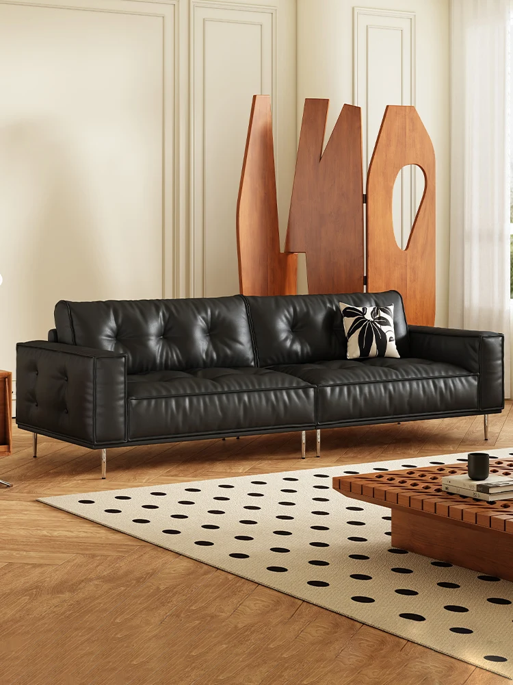 

Xiyuan antique sofa French retro 2024 new cloud leather straight toast black small sofa living room