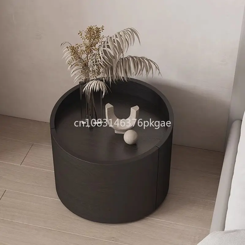 Retro Minimalist Round Bedside Table Modern Simple Bedroom Home Designer Store Solid Wood Bedside Cabinet Furniture