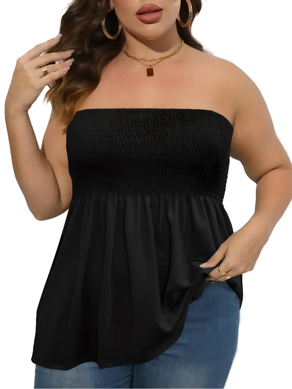 Plus Size Tube Top Women Summer Holiday Beach Smocked Vest Bandeau Tank Casual Off Shoulder Sleeveless Strapless Tops XXL XXXL