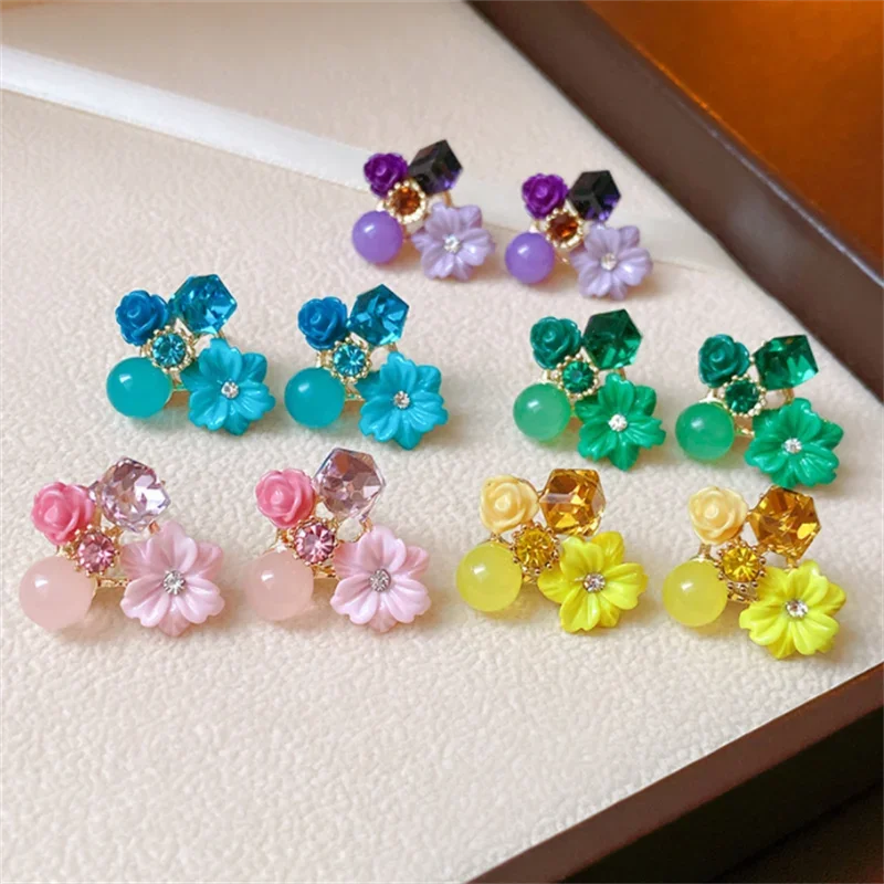 Retro  Enamel flower Stud Earrings  for Women Korean Jewelry Fashion Wedding Party Earrings Jewelry Gift image 2