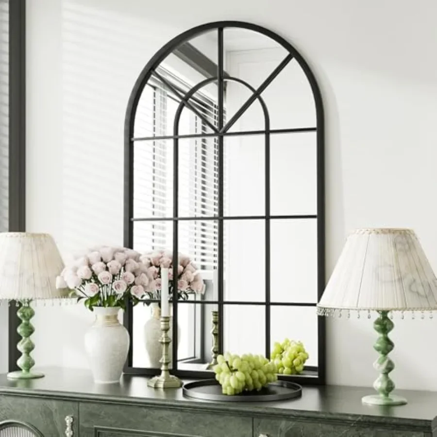 

Arched Window Wall Mounted Mirror, 42x24, Iron Frame, Black Decorative Mirror for Entryway, Bathroom Vanity, Living Room or Bed