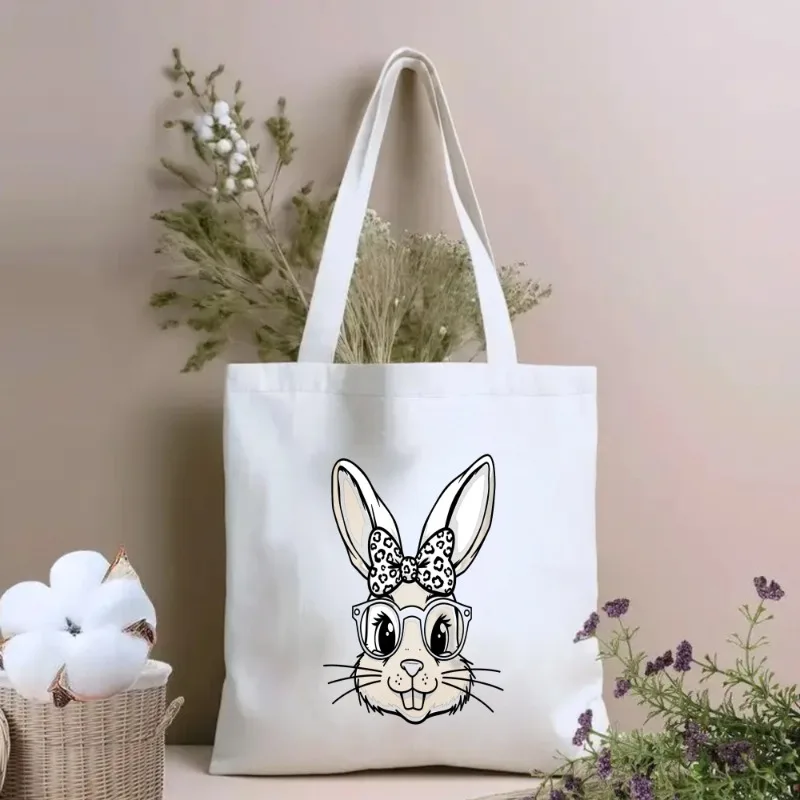 فراشة عقدة نظارات أرنب رئيس طباعة حقيبة قماش قنب حمل حقيبة حقيبة كتف حقيبة الجامعة ديكور المنزل حقيبة طالب عصرية