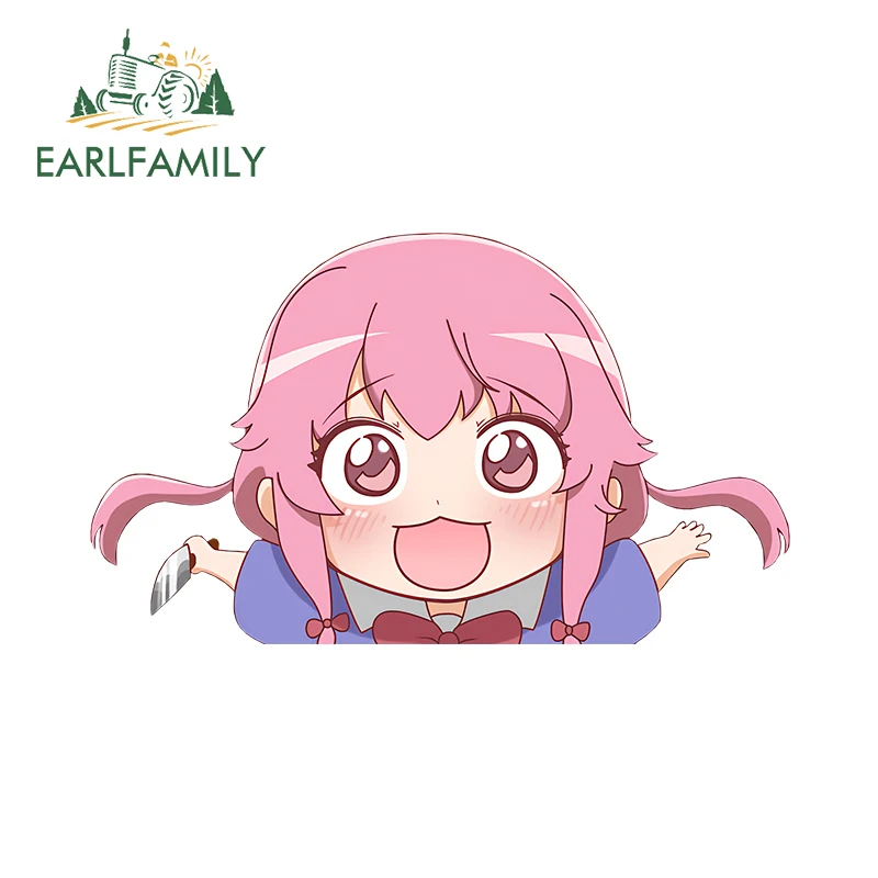 

EARLFAMILY 13см x 7.6см Наклейки на автомобиль Yuno Gasai, чиби-девочка с розовыми волосами и милыми глазами, забавная наклейка DIY, аксессуары JDM
