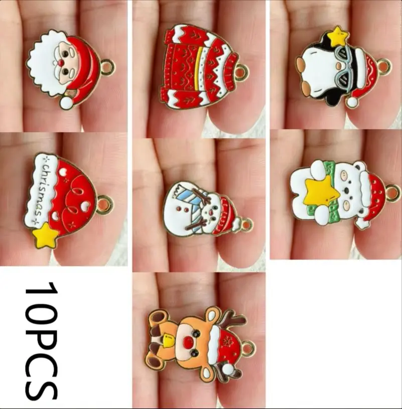 10pcs Christmas Santa Claus snowman bear cute Enamel Charms Pendants For DIY Earring Necklace Bracelet keychain Jewelry Making