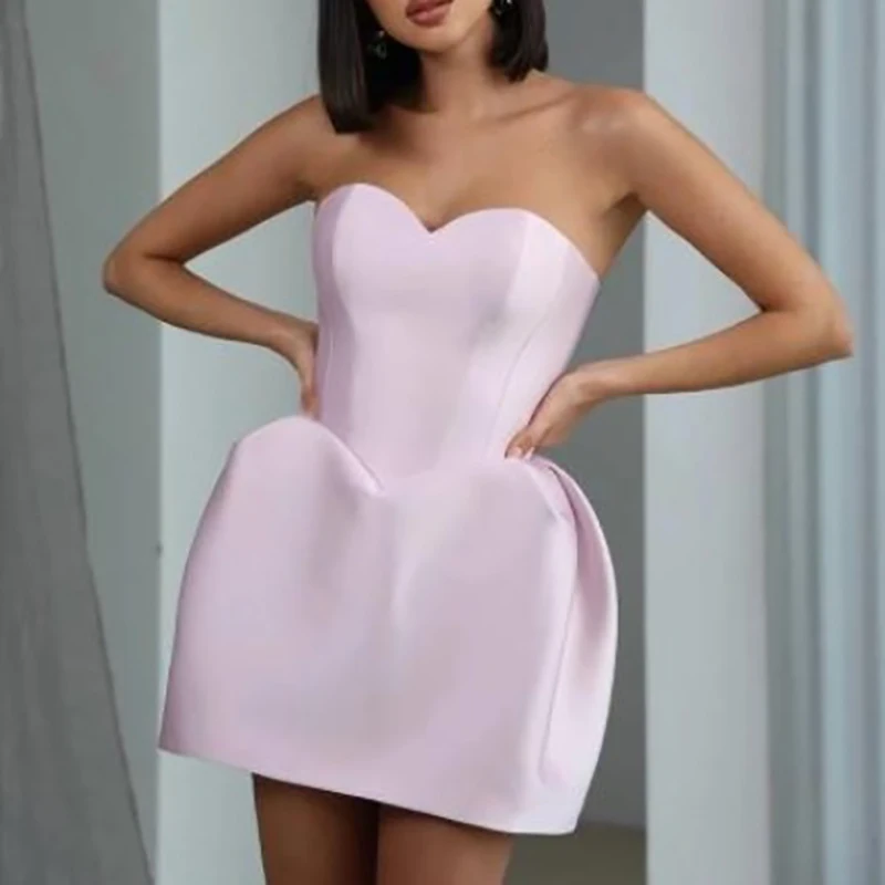 2025 New Women Clothing Strapless Banquet Dress Fashion Off Shoulder High Waist Short Dress Elegant Temperament Slim Party Dress