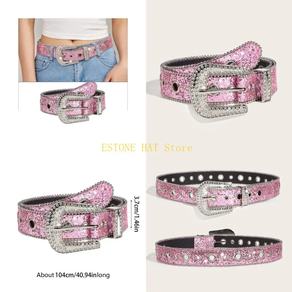 49MF Small Pink Adult Waist Belt Luxurious Sweet Waist Belt Fashion Belts Full Diamond Belt for Nightclub