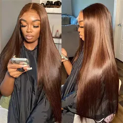 Chocolate Brown Lace Frontal Wig Malaysia Straight Human Hair Wigs Colored Human Hair Wig 13x4 Lace Frontal Wig