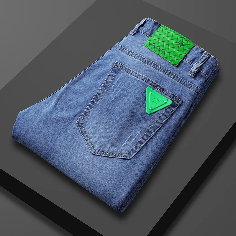 High-end luxe jeans slanke broek met rechte pijpen zomer slanke casual broek streetwear heren