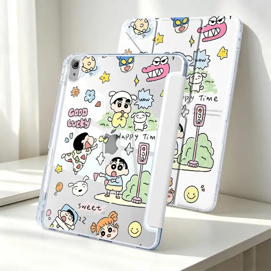 With Pen Slot Cover Tablet Case For Samsung Galaxy Tab S9 Plus S7 FE S10 Lite S8 A9 Plus A11 A8 Crayon Shin-chan Cute