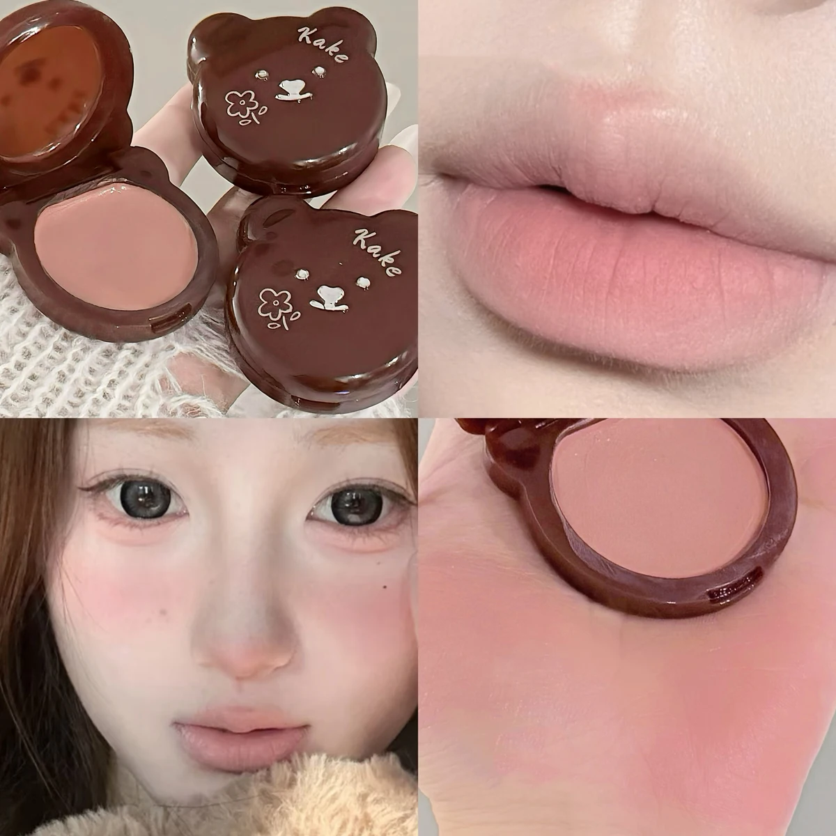 Cute Bear Cheek Lip Stick Creamy Soft Mousse Matte Nude Coffee Brown Contour Blush Balm Multi-use Velvety Smooth Natural Rouge
