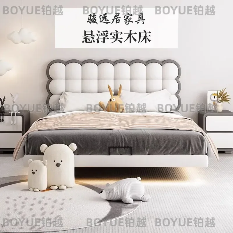 Cream Style Solid Wood Children Bed Modern Simple Princess Biscuit Puff Bed for Girls Boys Kids Room Furniture