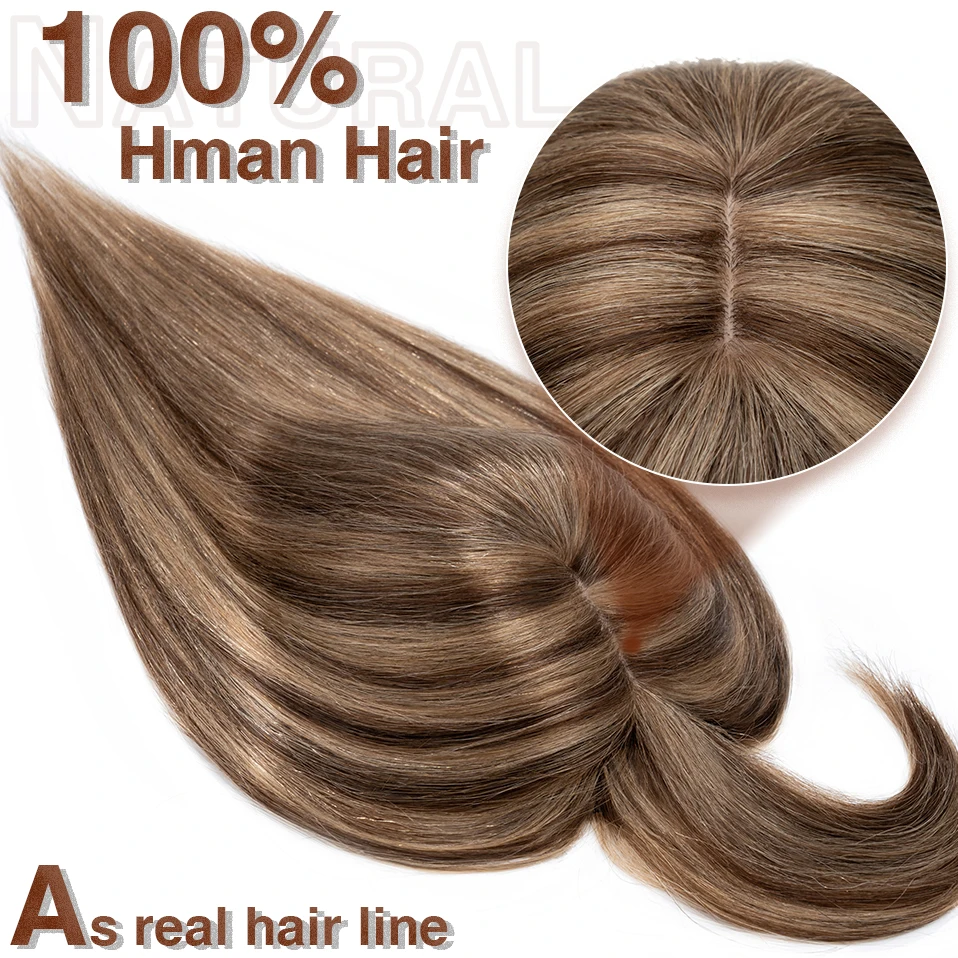 S-noilte 7x13cm Hair Toppers Human Hair Silk Base Hair Cilp 18 inch Natural Hair Wig 100% Human Hair Clip In Hairpiece Fake Hair
