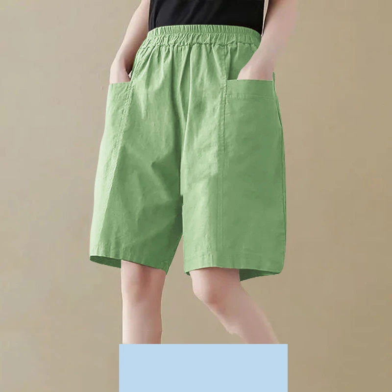 Summer Pockets Patchwork Loose Shorts Elastic Waist Black All-match Youth Casual Wide Leg Shorts Fashion Vintage Women Clothing