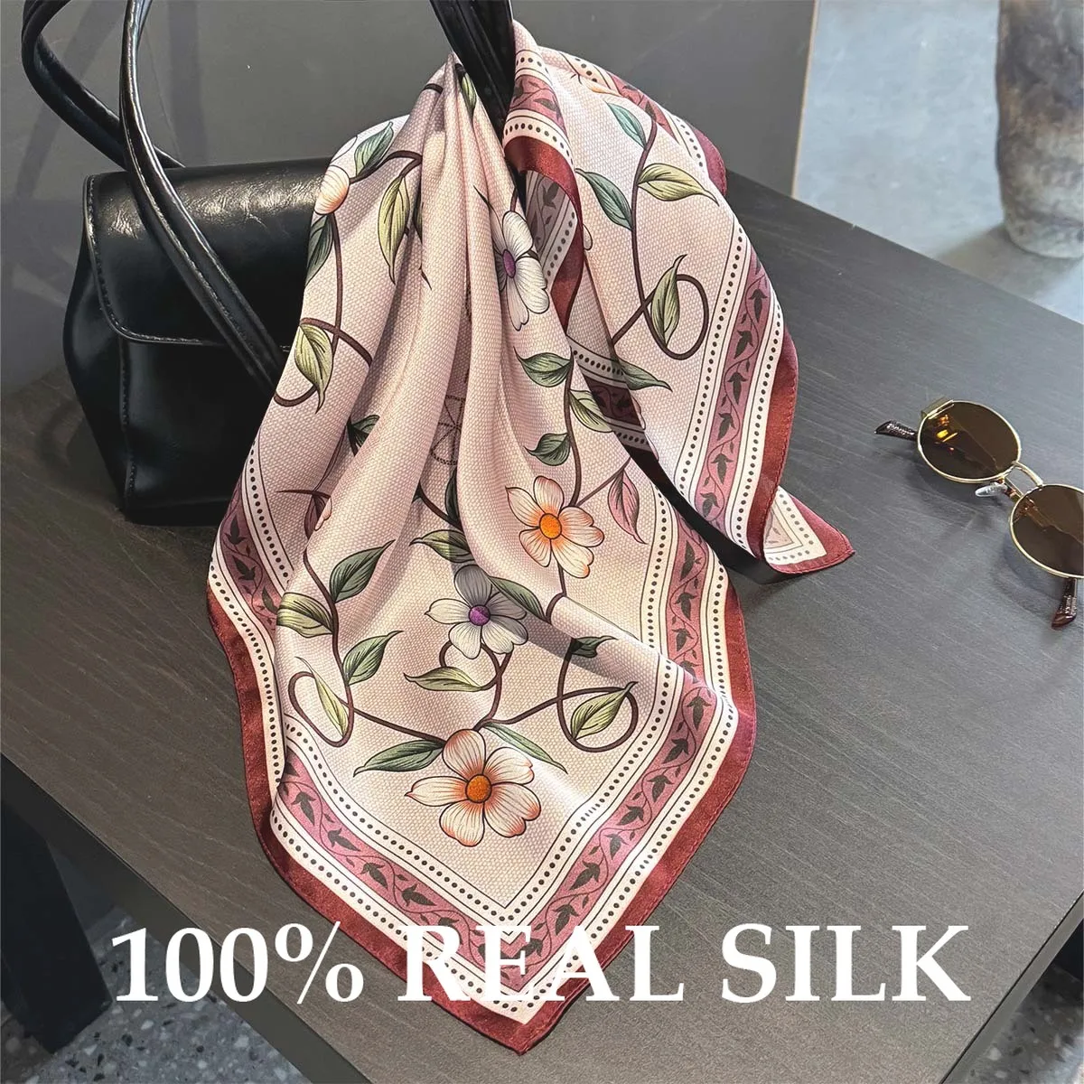 

100% Pure Silk Scarf Luxury Designer Shawl Women Summer UV Protection Light Breathable Square Scarves Blanket Poncho Neckerchief
