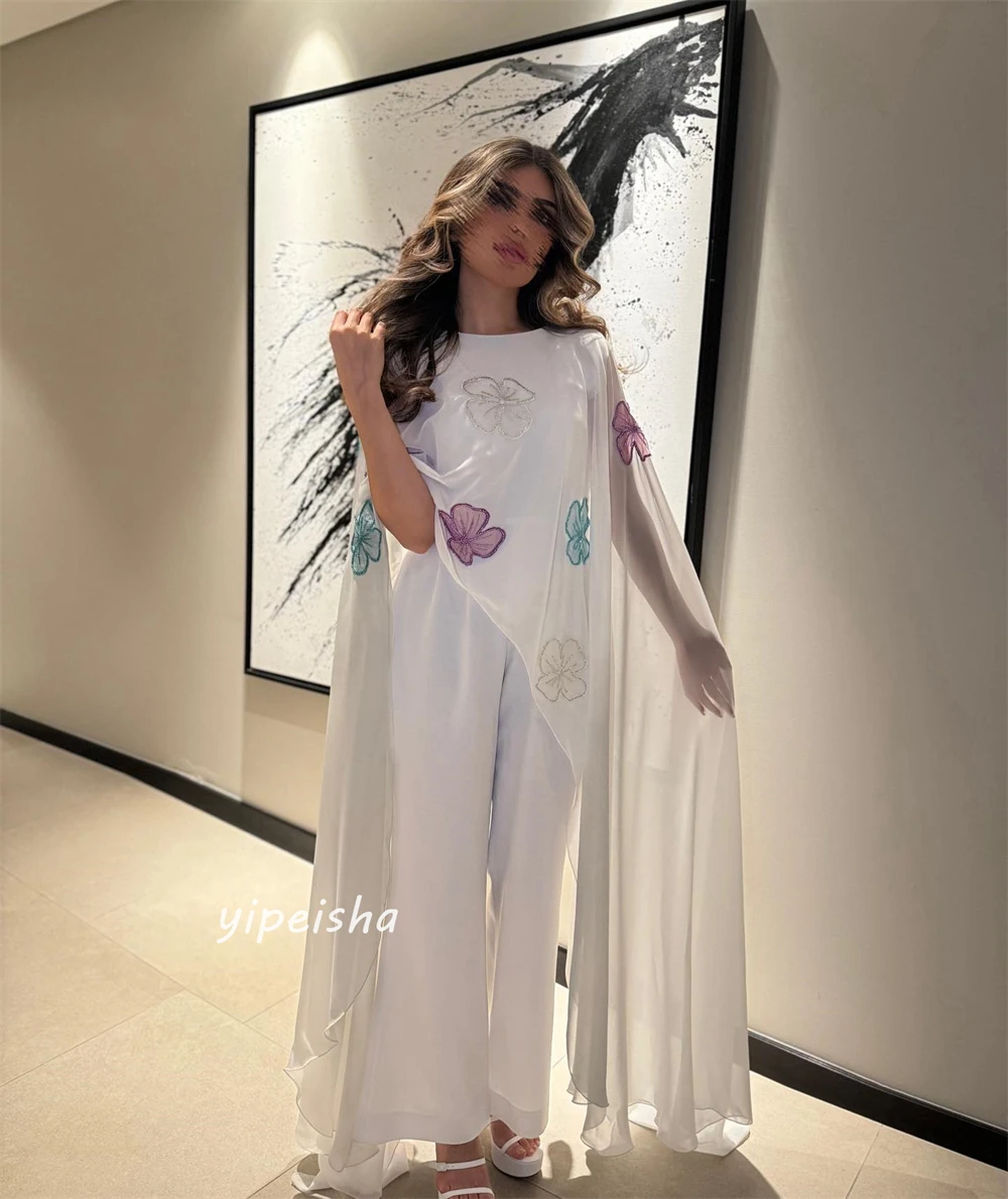 Jiayigong  Jersey Draped Applique Birthday A-line O-Neck Bespoke Occasion Gown Long Sleeve Dresses Saudi Arabia