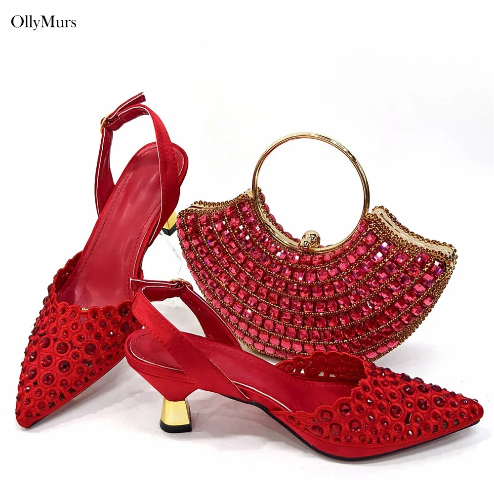 

Italian Design Sequins Party Shoes And Bags Set Pretty Crystal Strange Heels Ladies Shoes And Bags Set For Evening Party