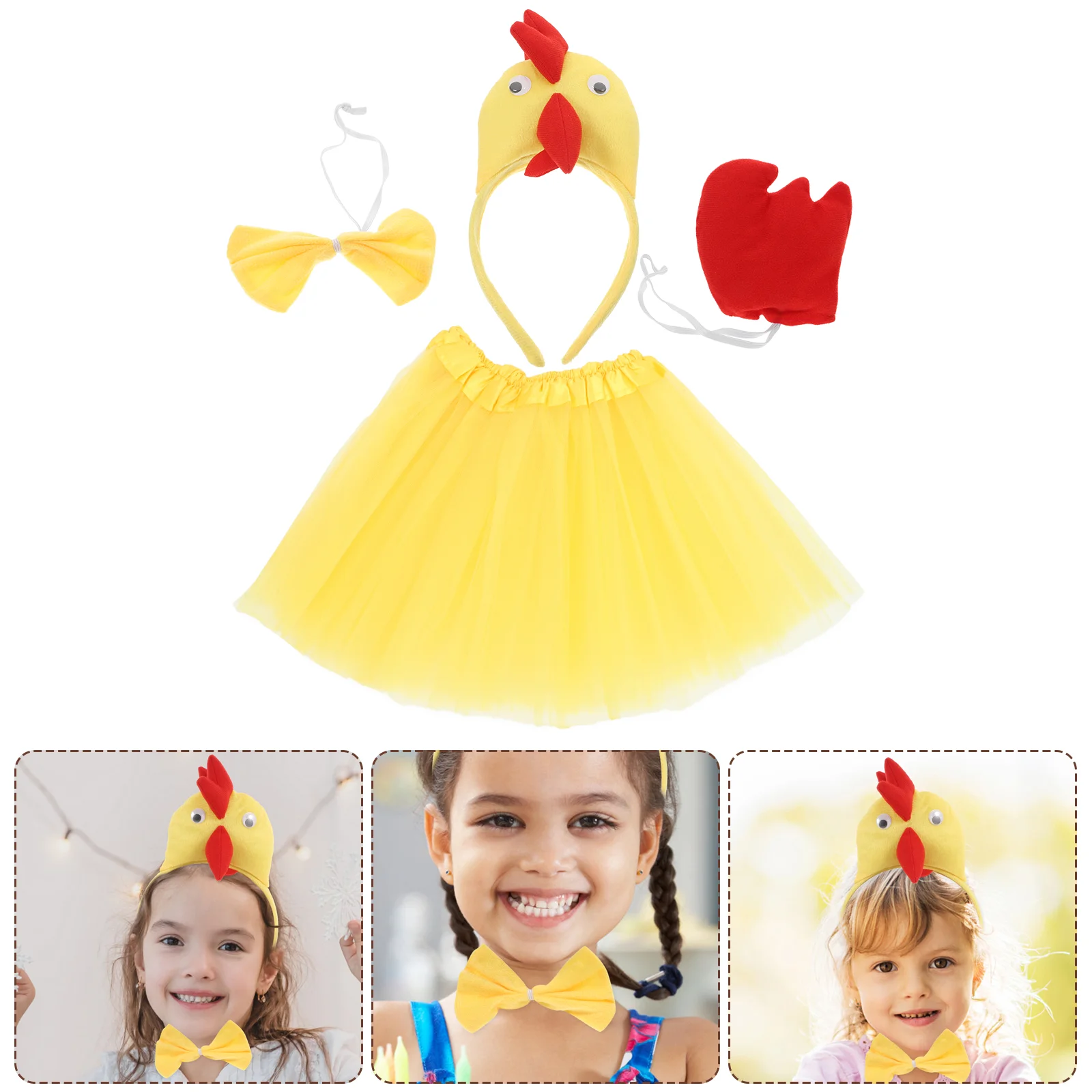 Animal Headgear Chicken Headband Hair Hoop Plush Halloween Accessories Dress up Hats Yellow Tutu Costume