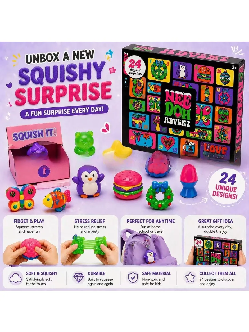 Niespodziewany Squishy Blind Box, Kalendarz Adwentowy Needoh, 24-dniowy odliczający do Nowego Roku kalendarz z zabawkami antystresowymi, Prezent na Nowy Rok - Kalendarz Adwentowy — 2