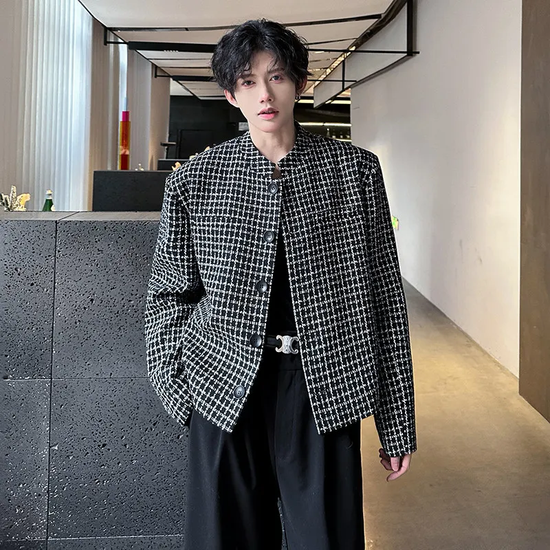 

Men's ort Tailored Suit Jaet Tweed Fabric oulder Pad Design Spring Autumn Plaid Pattern Casual Faion Polyester Fiber