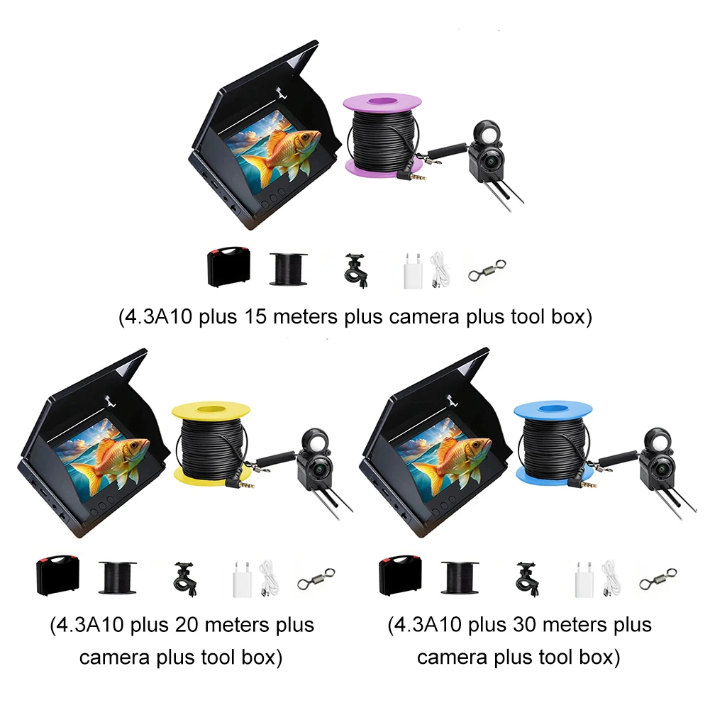Underwater Fishing Camera 4.3 Inch IPS Monitor Ice Fishing Camera Waterproof Ice Fishing Fish Finder 15/20/30m Cable Fish Finder