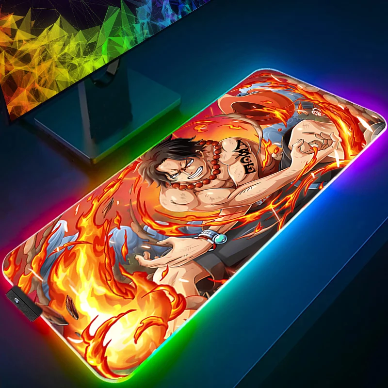 

RGB Mouse Pad one Piece Portgas·D·Ace gamer Large LED Keyboard NonSlip Rubber Computer Carpet Desk Mat Gamer Backlight MousePad