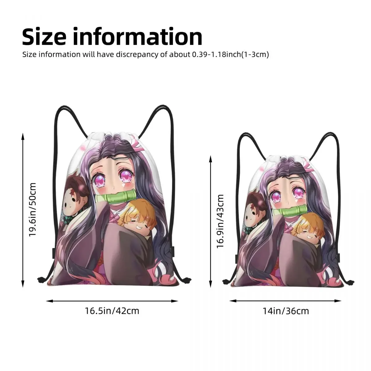 Kawaii Nezuko Demon Slayer Drawstring Backpack Sports Gym Sackpack Kimetsu No Yaiba Anime String Bags for Yoga