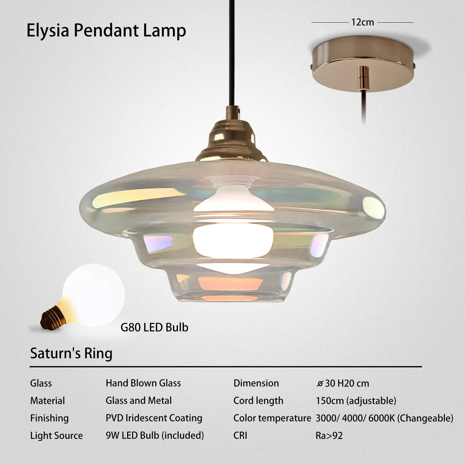 Caren Lighting Elysia Light Hanglamp van mondgeblazen glas Iridescent Glow eetkamerverlichting Scandinavische hanglamp voor keukeneilandverlichting