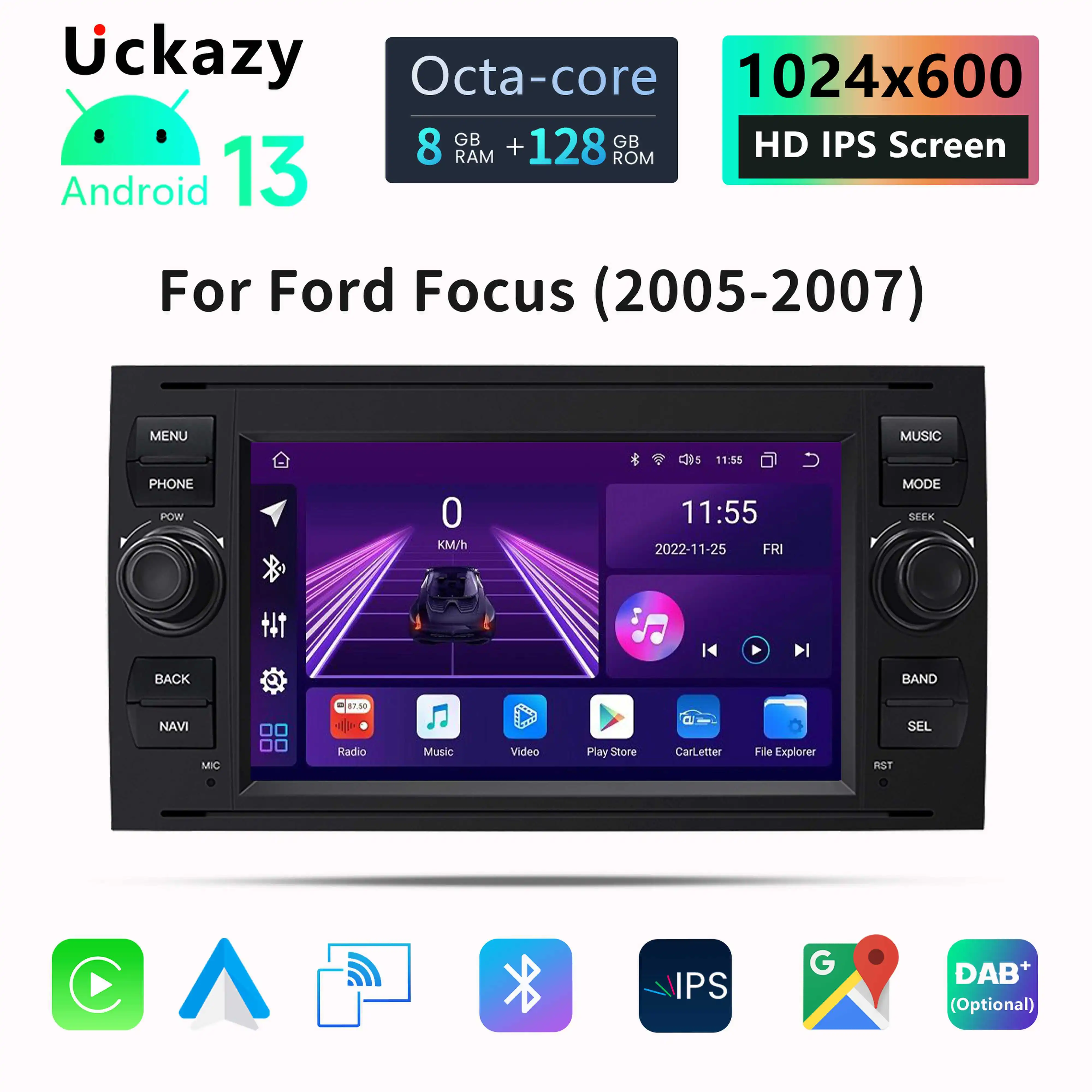 8 Core Android 13 Car Multimedia Player For Ford Focus 2 Ford Fiesta Mondeo 4 C-Max S-Max Fusion Transit Kuga Carplay Radio Stereo GPS Audio Head Unit Wifi 4G RDS IPS DSP