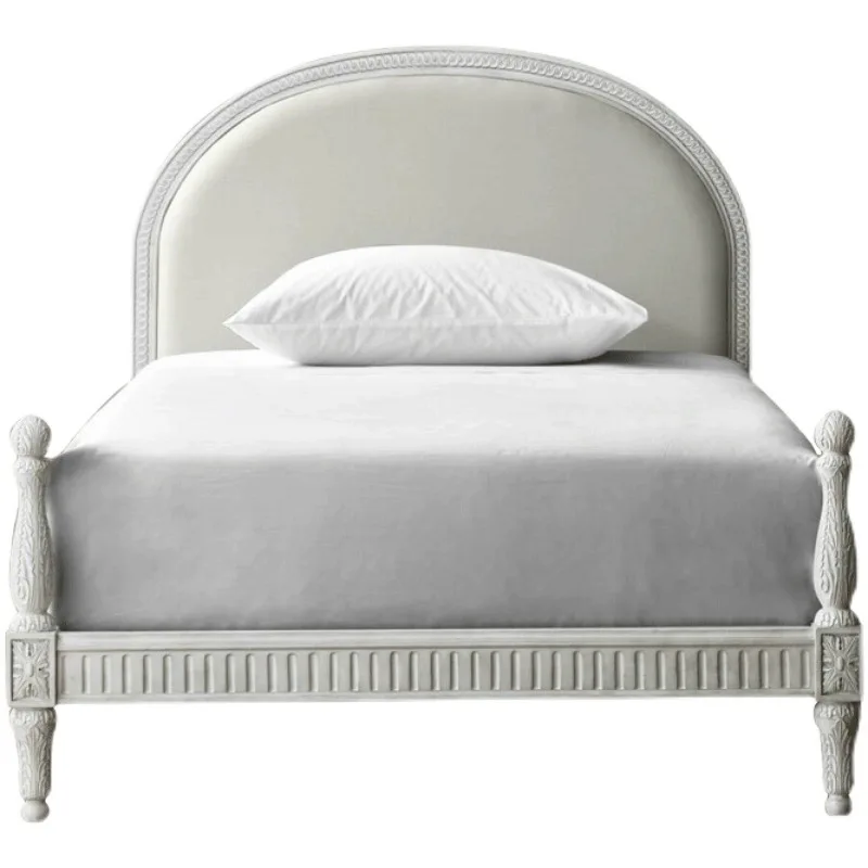 

European-style Solid Wood Carved Children's Bed French Oak Vintage White Princess Girl Bed Bedroom 1.2/1.5m Single Bed Custom