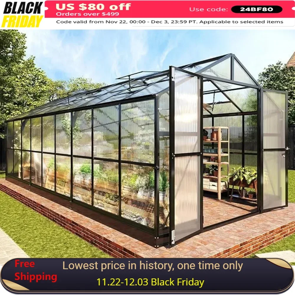 8x18 FT Greenhouse with Quick-Connect Fittings, 2 Swing Doors, Winter Outdoor Walk-in Large Aluminum Greenhouse