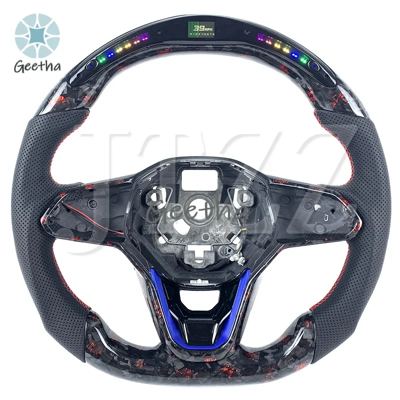 

FOR Volkswagen Golf GTI LED MK8 7 7.5 6 Red Customized Car Forged Carbon Fiber Steering Wheel Automotive Interior 2020-2024