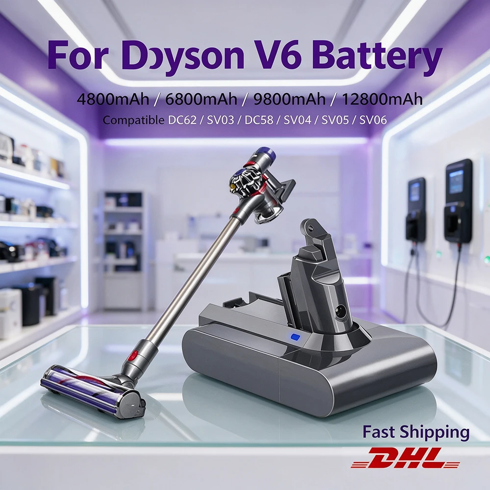 Vacuum Cleaner Replacement Rechargeable Lithium Battery 21.6V 12800mAh for Dyson V6 DC58 DC59 DC61 DC62 Animal SV03 SV07 SV09