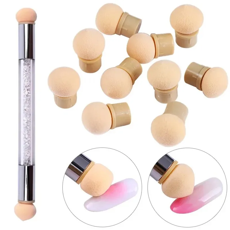 Double-ended Gradient Shading Pen Dotting Brush Head Sponge Rhinestone Handle Nail Art Painting Tool Nail Art Brush